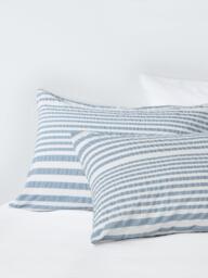 John Lewis Variegated Stripe Seersucker Cotton Rich Duvet Cover Set, Blue - thumbnail 2