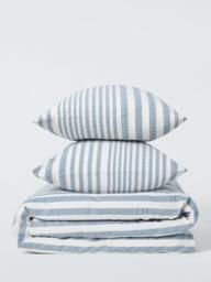 John Lewis Variegated Stripe Seersucker Cotton Rich Duvet Cover Set, Blue - thumbnail 5