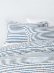 John Lewis Variegated Stripe Seersucker Cotton Rich Duvet Cover Set, Blue