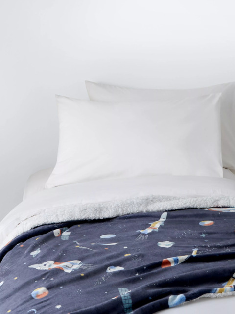 John Lewis Kids' Space Print Fleece Blanket, Navy - image 1