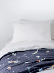 John Lewis Kids' Space Print Fleece Blanket, Navy - thumbnail 1