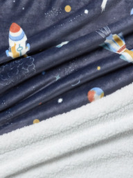 John Lewis Kids' Space Print Fleece Blanket, Navy - thumbnail 3