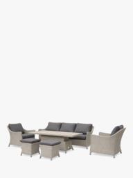 KETTLER Foxley Woven 7-Seater Casual Garden Dining Sofa Set with Height-Adjustable Table, Grey