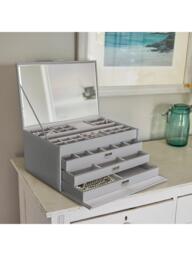 Dulwich Designs Extra Large Leather Jewellery Box, Grey - thumbnail 4