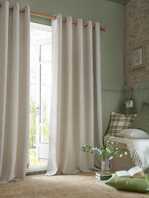 Laura Ashley Milbourne Herringbone Pair Lined Eyelet Curtains, Truffle Natural - image 1