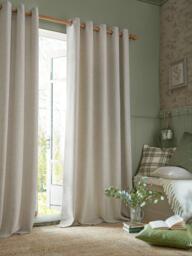 Laura Ashley Milbourne Herringbone Pair Lined Eyelet Curtains, Truffle Natural
