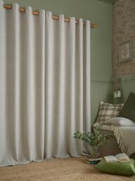 Laura Ashley Milbourne Herringbone Pair Lined Eyelet Curtains, Truffle Natural - thumbnail 2