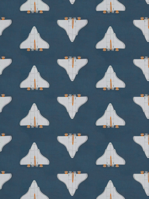 Harlequin Space Shuttle Made to Measure Curtains or Roman Blind, Apricot/Navy - image 1