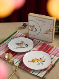 Wednesday Tea Collective Christmas Cat Stoneware Plates, Set of 2, 19cm - thumbnail 5