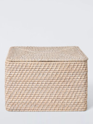 John Lewis Lidded Rattan Storage Basket, Off White - thumbnail 2