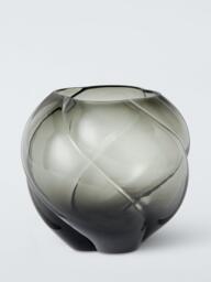 John Lewis Twist Optic Glass Vase, H16cm, Grey - thumbnail 1