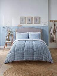Night Lark Gingham Coverless Duvet & Pillowcase Set, 10.5 Tog, Dusk Blue