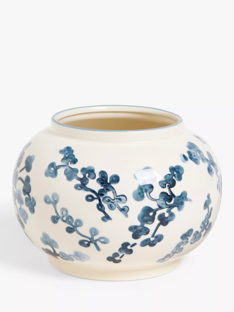 John Lewis Hand Painted Floral Stoneware Vase, H15cm, Blue/White - image 1