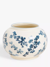 John Lewis Hand Painted Floral Stoneware Vase, H15cm, Blue/White - thumbnail 1