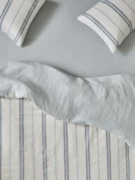 Piglet in Bed Farmhouse Stripe Linen Blend Fitted Sheet, Dusk Blue - thumbnail 1