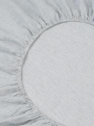 Piglet in Bed Farmhouse Stripe Linen Blend Fitted Sheet, Dusk Blue - thumbnail 2