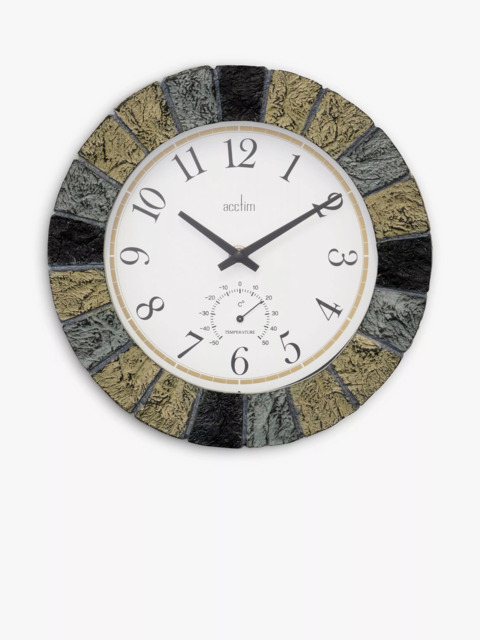Acctim Bowfell Indoor/Outdoor Thermometer Analogue Wall Clock, 26cm, Slate - image 1