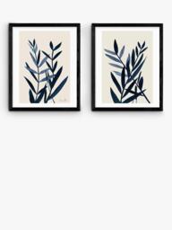 EAST END PRINTS Dan Hobday 'Blue Plant' Framed Print, Set of 2, 53.4 x 43.4cm, Black - thumbnail 1