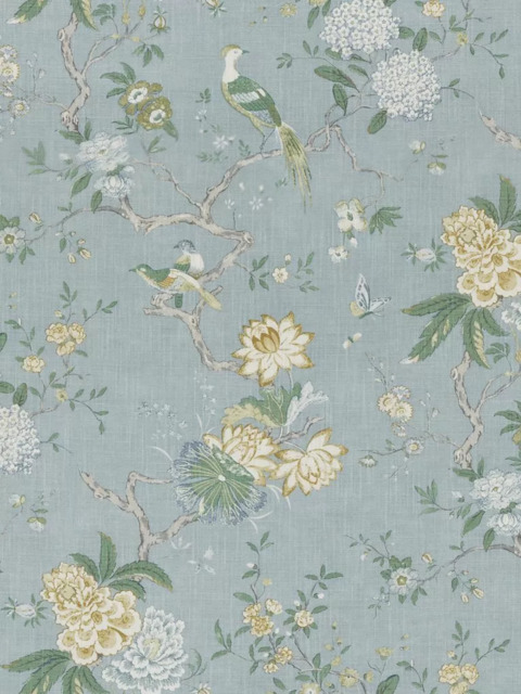 GP & J Baker Oriental Bird Made to Measure Curtains or Roman Blind, Soft Blue - image 1