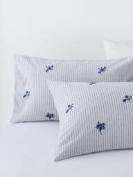 John Lewis Stanton Pure Cotton Embroidered Percale Duvet Cover Set, Blue - thumbnail 3
