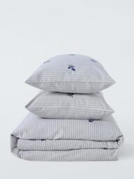 John Lewis Stanton Pure Cotton Embroidered Percale Duvet Cover Set, Blue - thumbnail 5