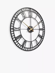 Lascelles Large Roman Numeral Skeleton Wall Clock, 80cm, Black/Gold - thumbnail 2