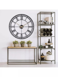 Lascelles Large Roman Numeral Skeleton Wall Clock, 80cm, Black/Gold - thumbnail 4