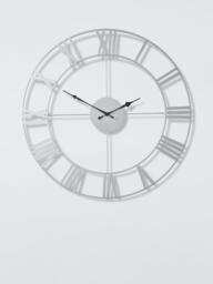 John Lewis Roman Numeral Skeleton Wall Clock, 60cm, Silver/Black