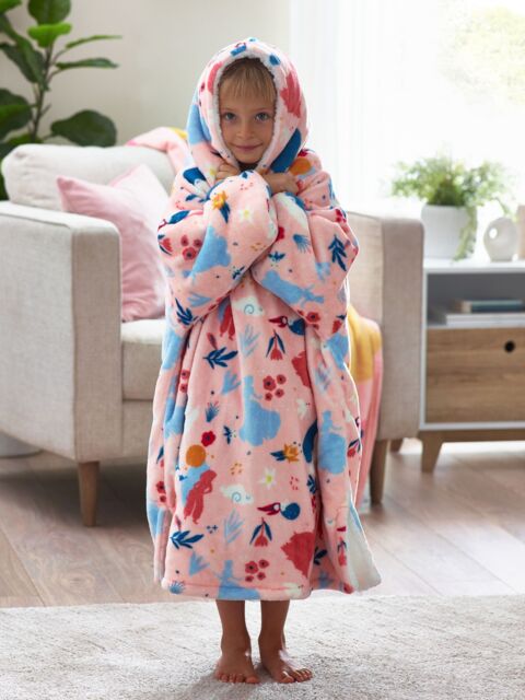 Disney Princess Kids' Floral Oversized Fleece Hooded Blanket, Pink/Multi - image 1