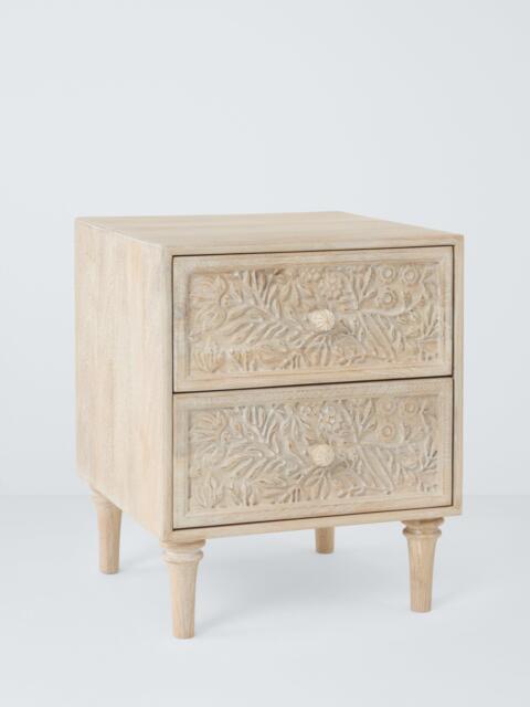 John Lewis Hidcote 2 Drawer Floral Bedside Table, FSC-Certified (Mango Wood), Light Stain Mango - image 1