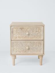 John Lewis Hidcote 2 Drawer Floral Bedside Table, FSC-Certified (Mango Wood), Light Stain Mango - thumbnail 3