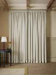 John Lewis Ikat Embroidered Edge Pair Blackout Lined Multiway Header Curtains, Avocado - thumbnail 3