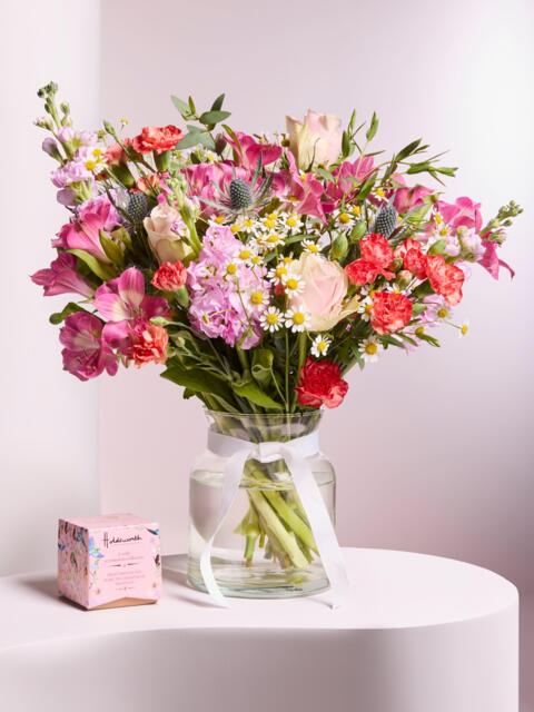 John Lewis Peach & Lilac Hand Tied Bouquet, Vase & Chocolates - image 1