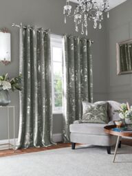 Laura Ashley Josette Metallic Pair Lined Eyelet Curtains, Steel - thumbnail 1