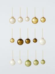John Lewis Glass Baubles, Box of 42, Gold/Green/Cream
