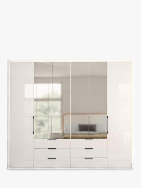 John Lewis Osaka 2.5m Bi-Fold Wardrobe with 2 Glass Doors, 4 Mirrored Doors & 6 Glass Drawers - image 1