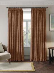 John Lewis Luxe Chenille Pair Blackout Lined Pencil Pleat Curtains, Ginger