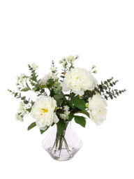 Floralsilk Artificial Peony & Eucalyptus in Glass Vase, 46cm, White/Green - thumbnail 1