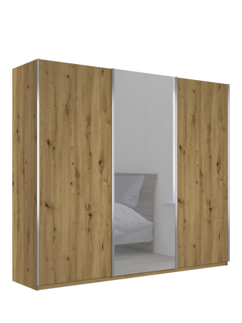 John Lewis Elstra 300cm Centre Mirrored 3 Sliding Doors Wardrobe, Bianco Oak - image 1