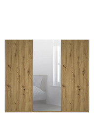 John Lewis Elstra 300cm Centre Mirrored 3 Sliding Doors Wardrobe, Bianco Oak - thumbnail 3