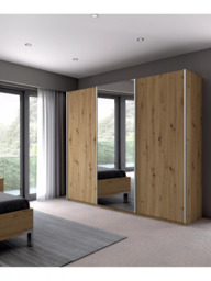 John Lewis Elstra 300cm Centre Mirrored 3 Sliding Doors Wardrobe, Bianco Oak - thumbnail 2