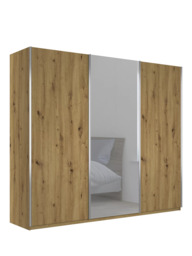 John Lewis Elstra 300cm Centre Mirrored 3 Sliding Doors Wardrobe, Bianco Oak - thumbnail 1