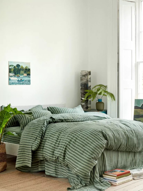 Piglet in Bed Pembroke Stripe Linen Blend Fitted Sheet - image 1