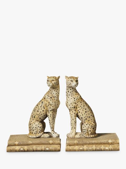 OKA Lakadema Leopard Bookends, Set of 2, Cream