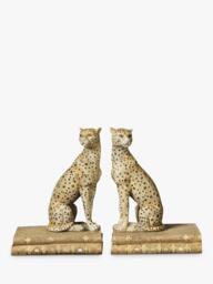 OKA Lakadema Leopard Bookends, Set of 2, Cream
