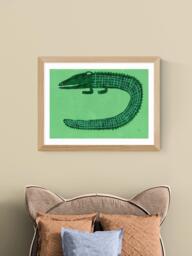EAST END PRINTS Nancy McKie 'Green Crocodile' Framed Print, 33.4 x 43.4cm, Natural - thumbnail 2