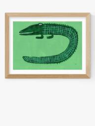 EAST END PRINTS Nancy McKie 'Green Crocodile' Framed Print, 33.4 x 43.4cm, Natural - thumbnail 1