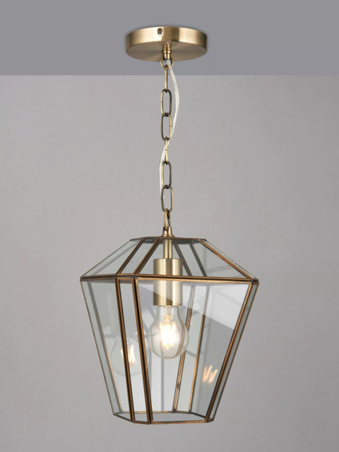 John Lewis Timeless Glass Lantern Ceiling Light, Clear/Antique Brass - image 1