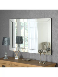 Yearn Bevelled Mitre Glass Rectangular Frame Wall Mirror, Clear/Black - thumbnail 2