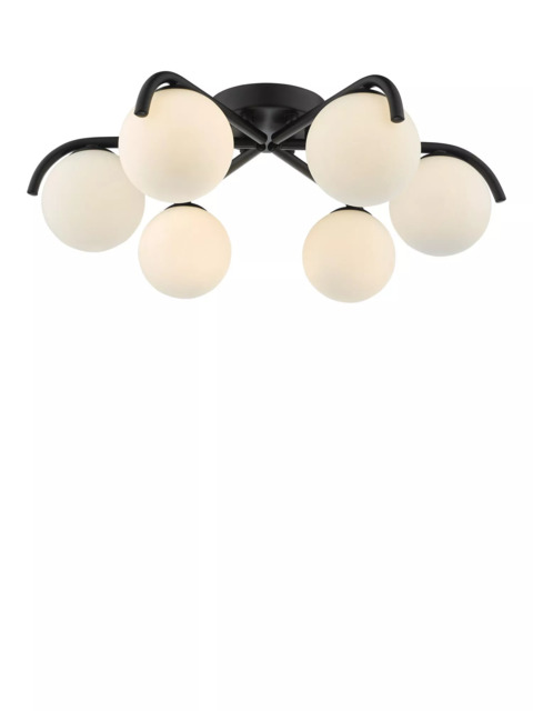 Där Orlena 6 Arm Opal Glass Semi Flush Ceiling Light, Black - image 1